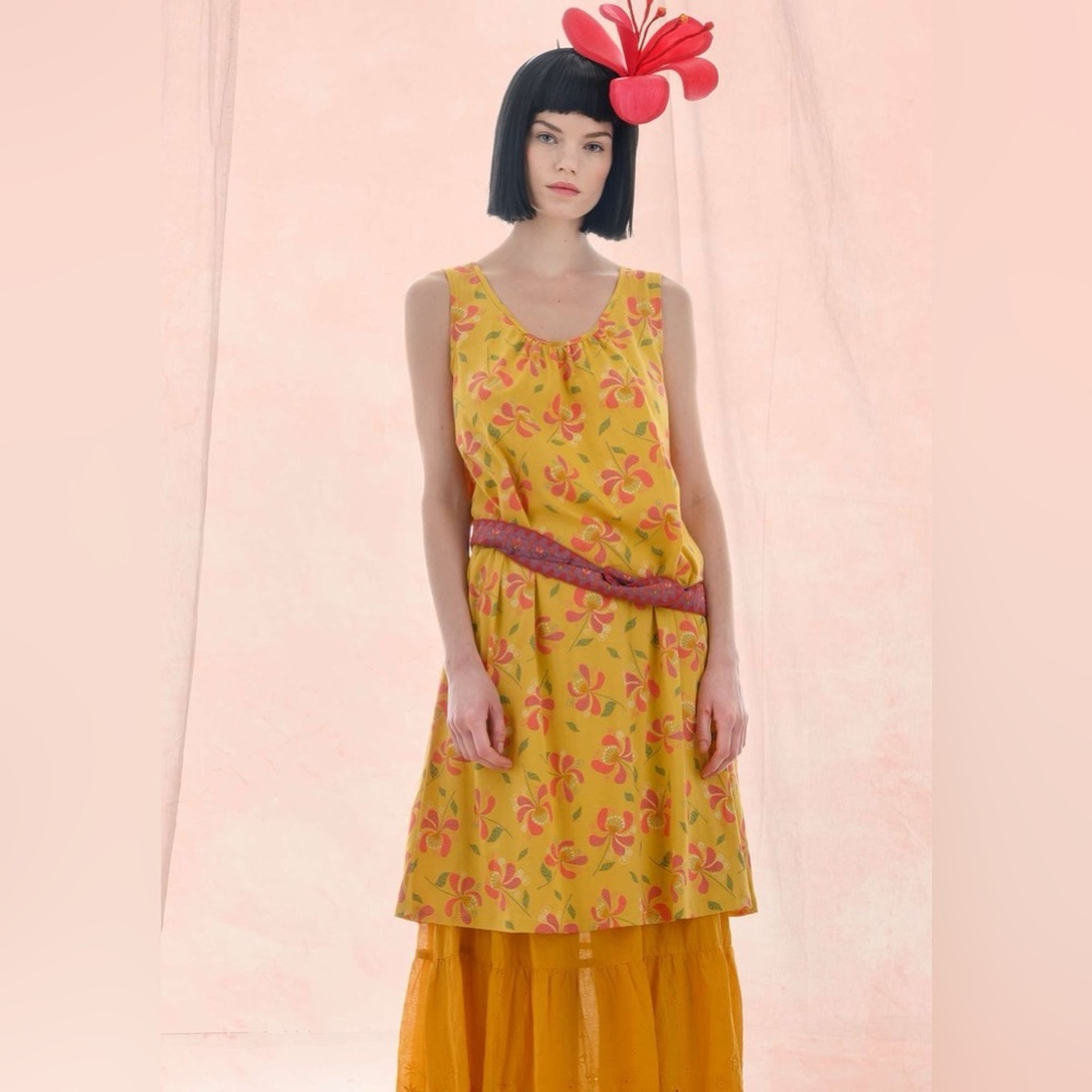 Gudrun Sjoden Scandi Spice Floral Print Organic Cotton Knit Dress Pockets S